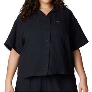 Columbia Holly Hideaway Breezy Top Womens 2X Black Cotton Gauze Button Up NWT